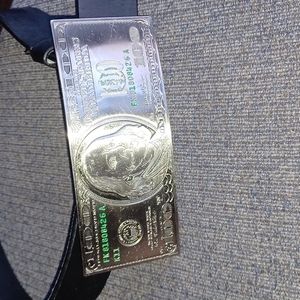100 dollar bill large bet buckle silver with black belt